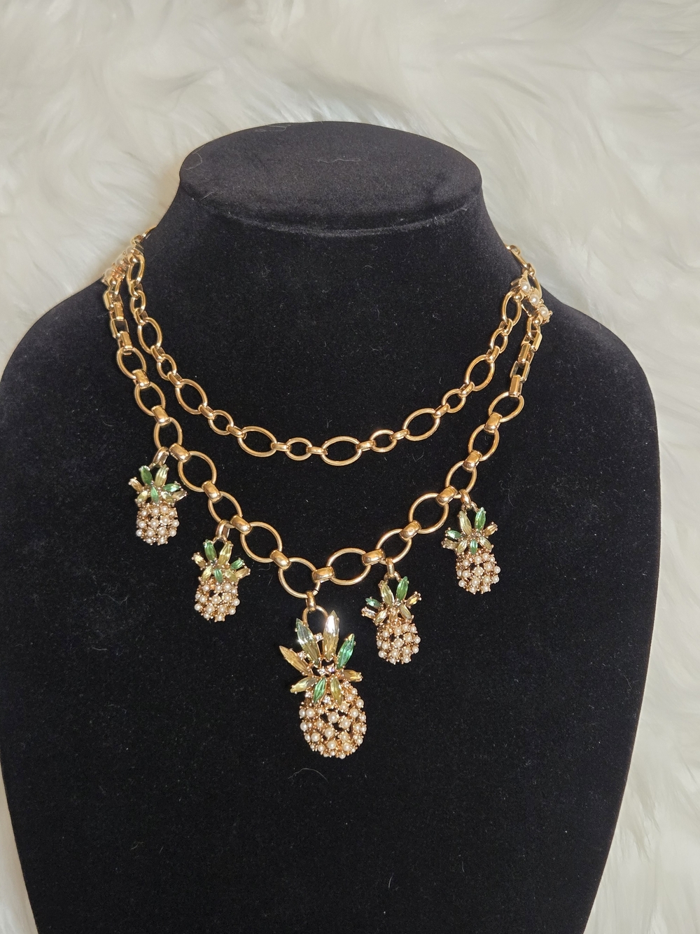 Ann Taylor Gold-Tone Multi-Layer Pineapple Necklace with Green Accents